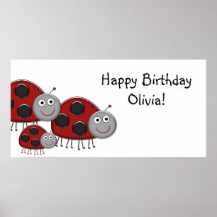 Poster Bannière d'anniversaire de coccinelles