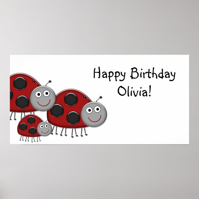 Poster Bannière d'anniversaire de coccinelles (Devant)