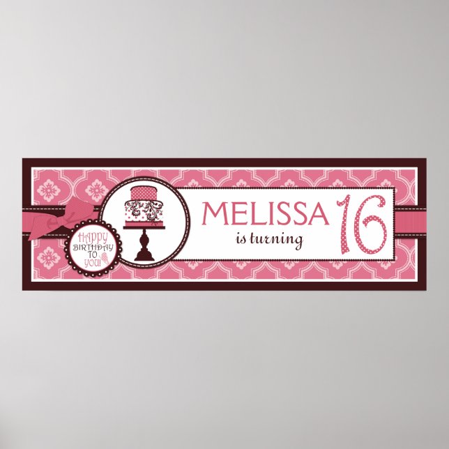 Poster Bannière d'anniversaire de gâteau sucré 16 (Devant)