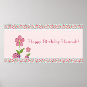 Poster Bannière d'anniversaire Papillons dames roses