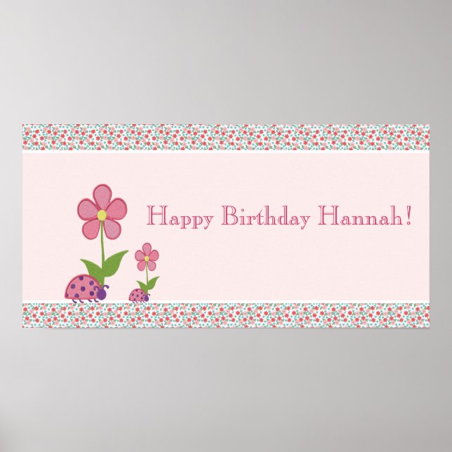 Poster Bannière d'anniversaire Papillons dames roses (Devant)