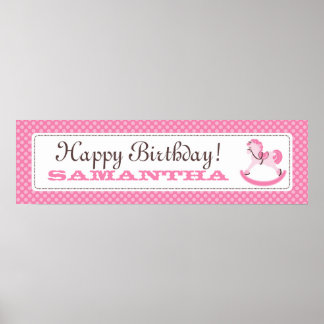 Poster Bannière d'anniversaire Rocking Horse pour filles