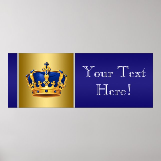 Poster Bannière de Baby shower Prince de Couronne Bleu et (Devant)
