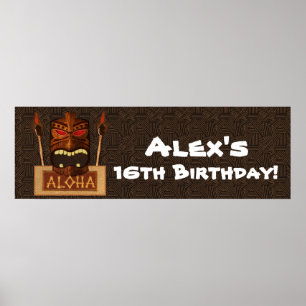 Poster Bannière de fête ALOHA Tiki vintage rétro en bois