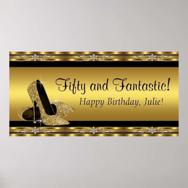 Poster Bannière de fête d'anniversaire élégante en or à t (Devant)