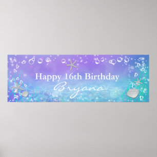 Poster Bannière de fête d'anniversaire magique sous la me