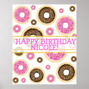 Poster Bannière de fête d'anniversaire moderne Donuts Gau