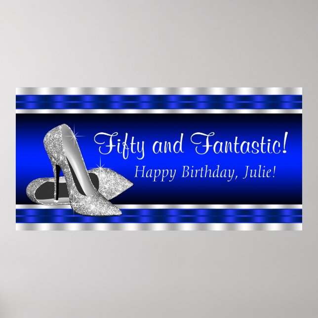 Poster Bannière de fête d'anniversaire Royal Blue Silver  (Devant)