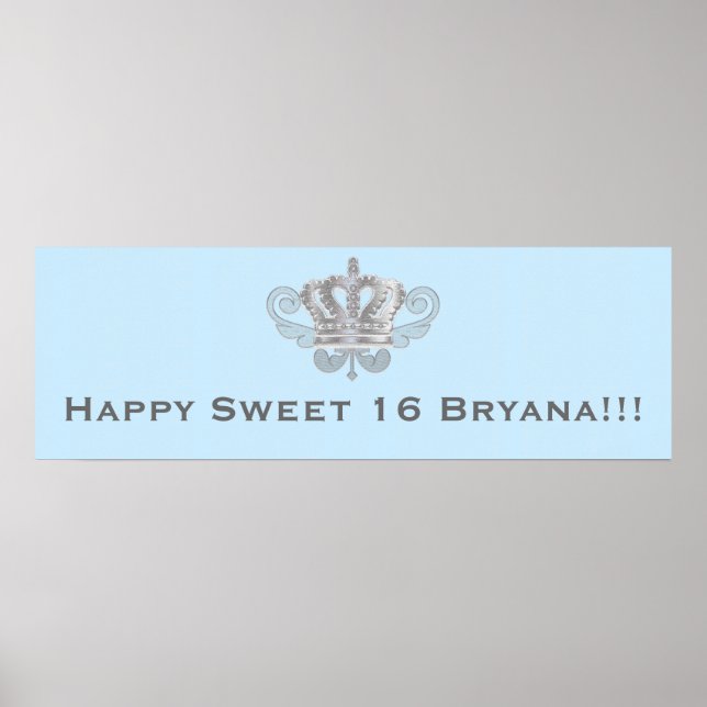 Poster Bannière de joyeux anniversaire bleu royal couronn (Devant)