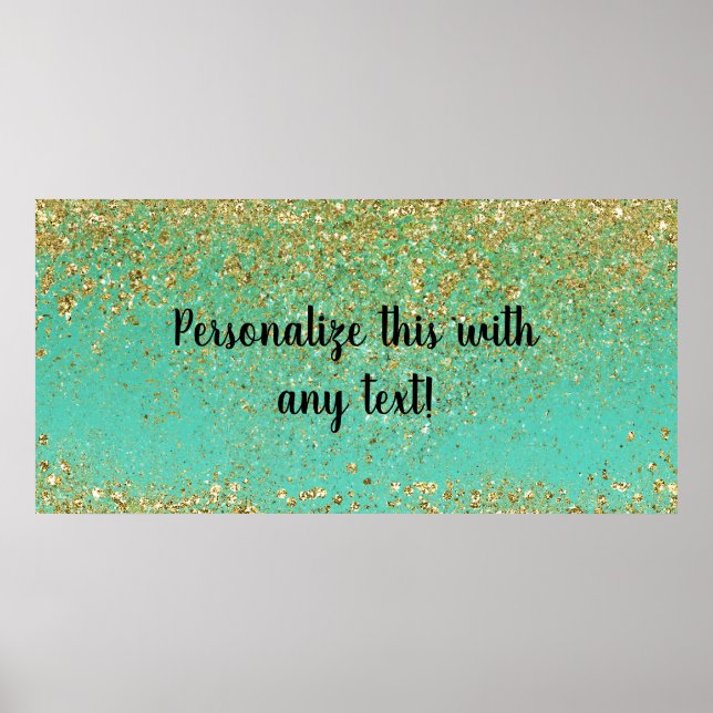 Poster Bannière Glamour Cascade Dorée Pailletée & Aqua Bl (Devant)