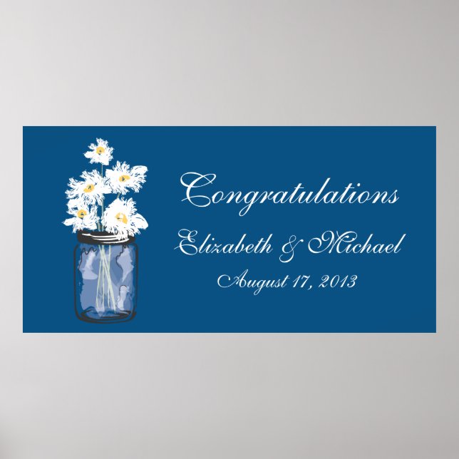 Poster Bannière Mason Jar et Marguerites Blanches (Devant)