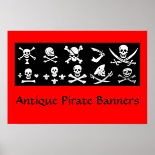 POSTER BANNIÈRES DE PIRATE NOIR CRÂNE, OS CROISÉS, ÉPÉES