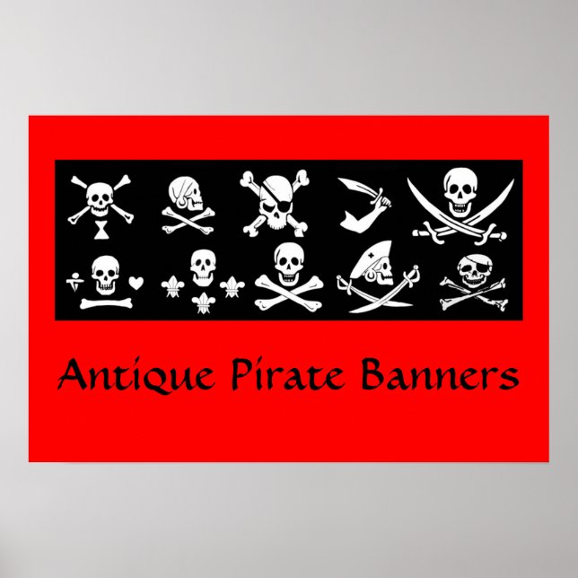 POSTER BANNIÈRES DE PIRATE NOIR CRÂNE, OS CROISÉS, ÉPÉES (Devant)