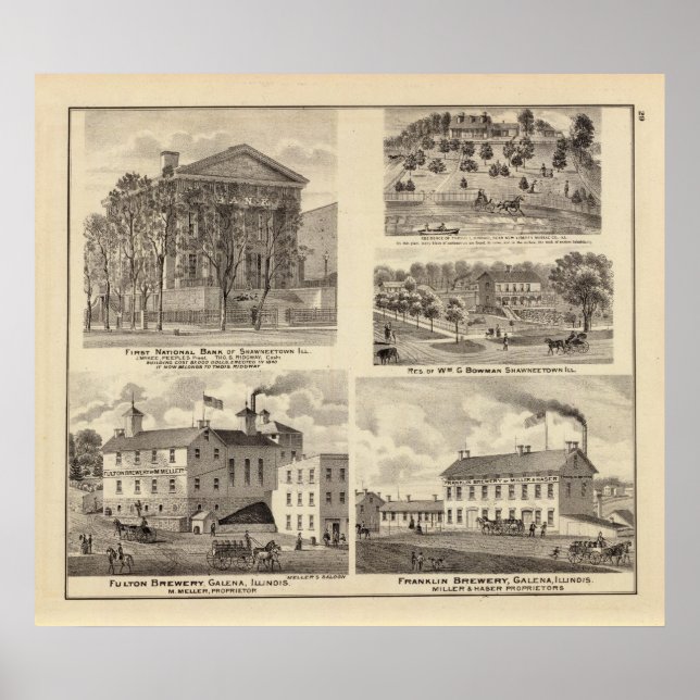 Poster Banques, résidences et brasseries à Shawneetown (Devant)