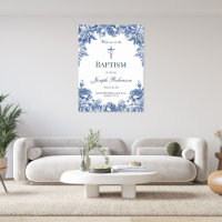 Poster Baptême Fleur Toile Bleue