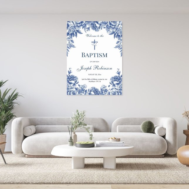Poster Baptême Fleur Toile Bleue (Créateur téléchargé)