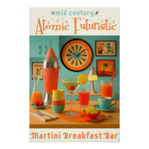Poster Bar à martini rétro-futuriste atomique petit-déjeu