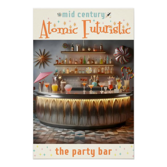 Poster Bar à thème futuriste du milieu du siècle atomique (Devant)