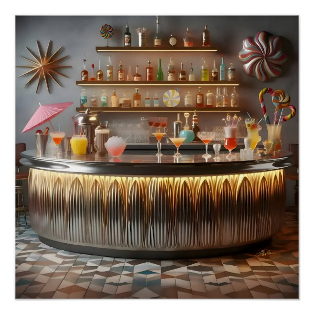Poster Bar de fête futuriste atomique du milieu du siècle (Devant)