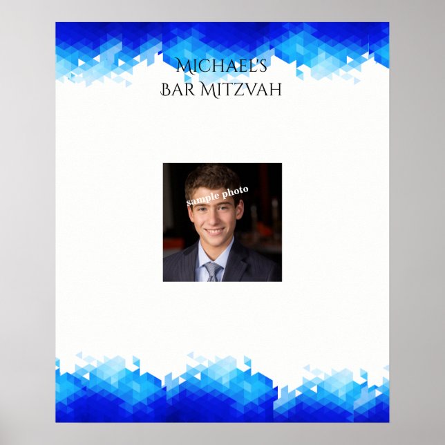 Poster Bar Mitzvah, Blue Geometry, Photo, Se connecter Ta (Devant)