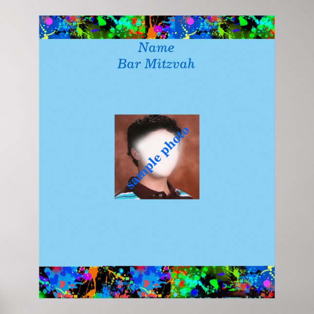 Poster Bar Mitzvah Neon Paint Photo Sign in Board (Devant)