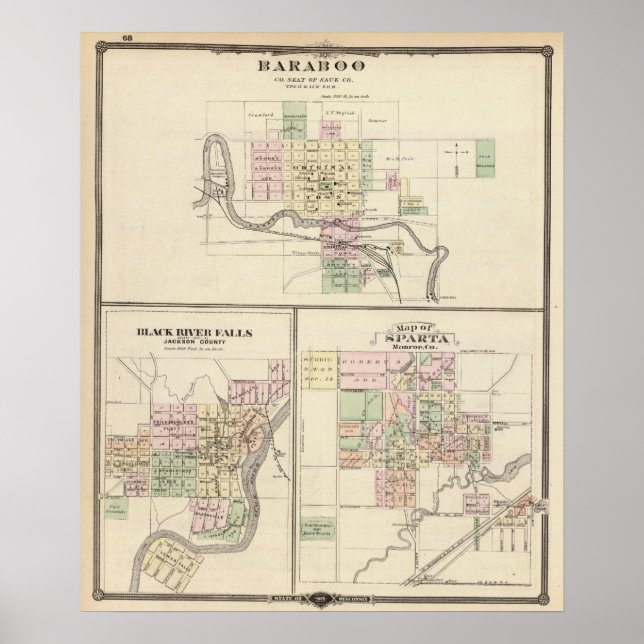 Poster Baraboo, Black River Falls et Sparta (Devant)