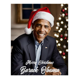 Poster Barack Obama à Noël à Santa Hat
