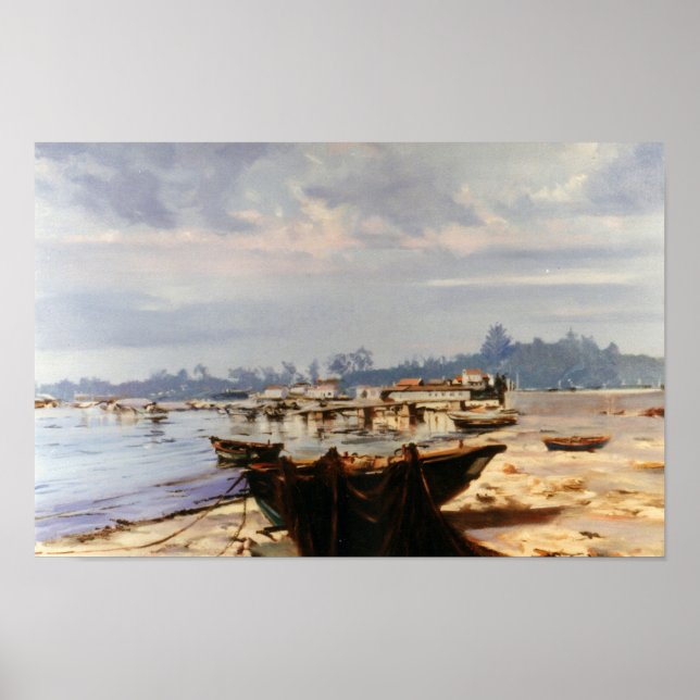 Poster Barca en la playa (Devant)