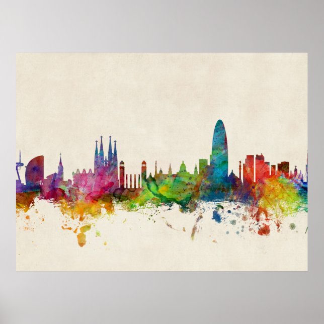 Poster Barcelona Espagne Skyline (Devant)