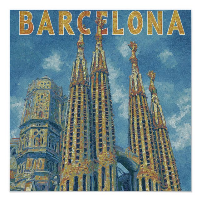 Poster Barcelone Espagne Cathédrale Historique Voyage Vin (Devant)