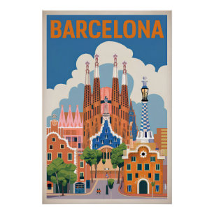 Poster Barcelone Espagne vintage