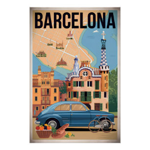 Poster Barcelone Espagne vintage