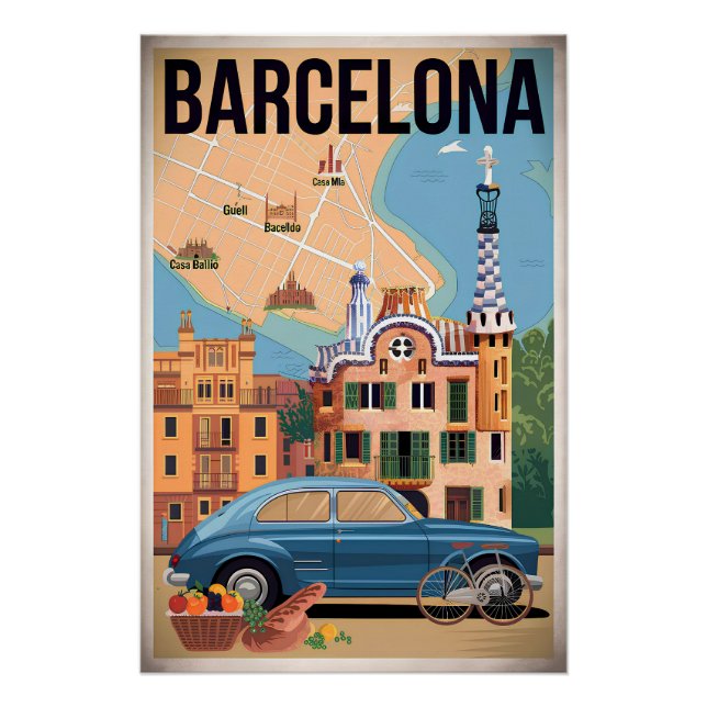 Poster Barcelone Espagne vintage (Devant)