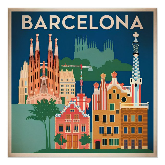 Poster Barcelone Espagne vintage (Devant)