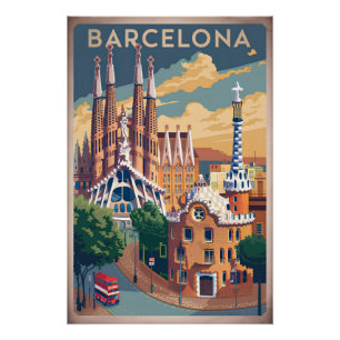 Poster Barcelone Espagne vintage