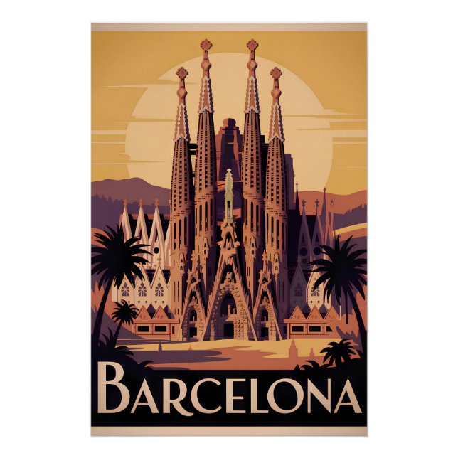 Poster Barcelone Espagne vintage (Devant)