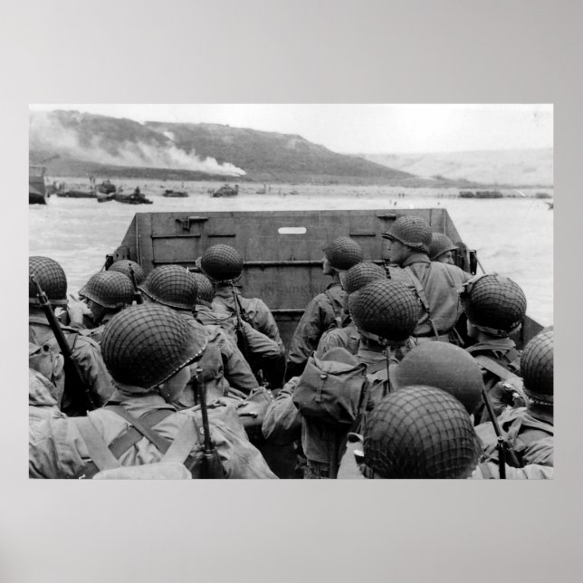 Poster barge d'atterrissage LCVP approchant la plage d'Om (Devant)
