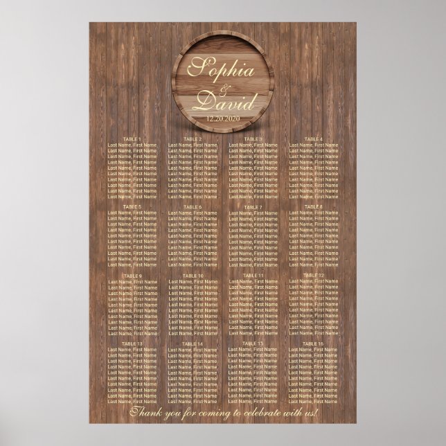 Poster Baril de vigne Mariage Siège Graphique 16 tableaux (Devant)