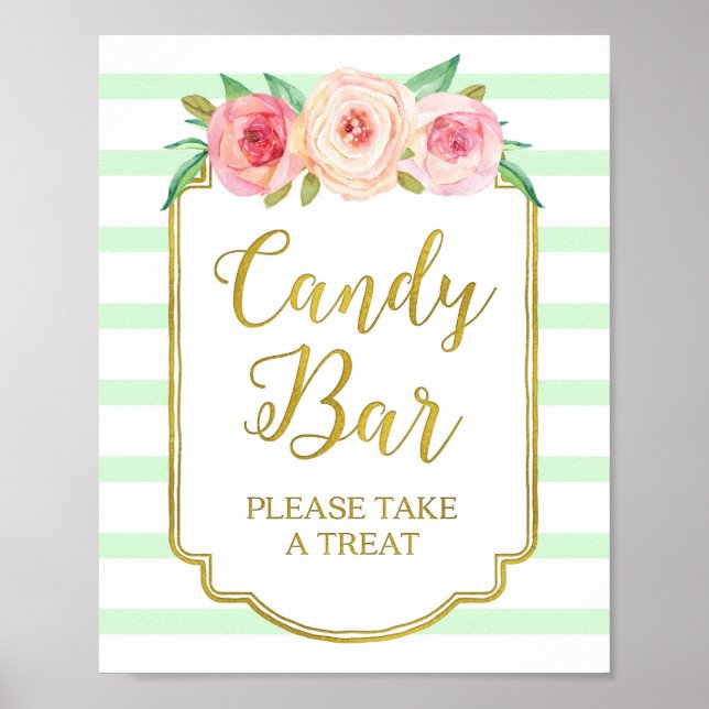 Poster Barre à bonbons rose Floral Signal Gold Mint Grand (Devant)