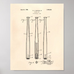 Poster Baseball Bat 1924 Art Brevet - Vieux Poivre