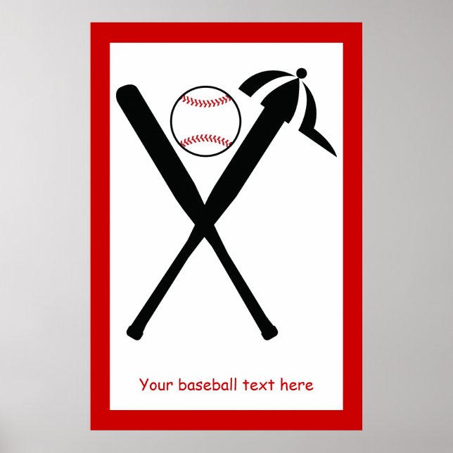 Poster Baseball croisé chauves-souris et casquette noir,  (Devant)