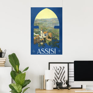 Poster Basilique Vintage voyage Assisi Italie Francesco
