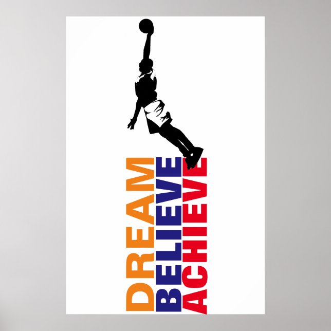 Poster Basket-ball Pop Art Croire Réaliser Rêver (Devant)