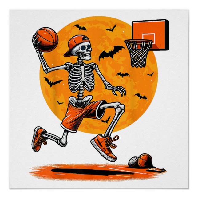 Poster Basket-ball squelette Halloween effrayant (Devant)