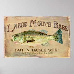 Poster Basse à grande bouche appât sur le décor du lac Ta