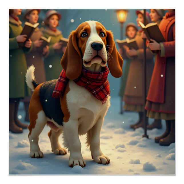 Poster Basset Hound Christmas Carol Singers Painting (Devant)