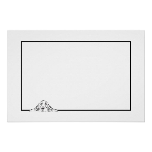 Poster basset hound noir blanc yeux de chiot simple  (Devant)