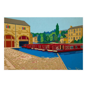 Poster Bassin du canal de Sowerby Bridge, art de style Ma