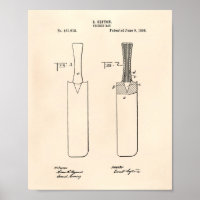 Bat de cricket 1886 Brevet Art Vieux Poivre