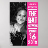 Poster Bat mitzvah Rock Band en rose